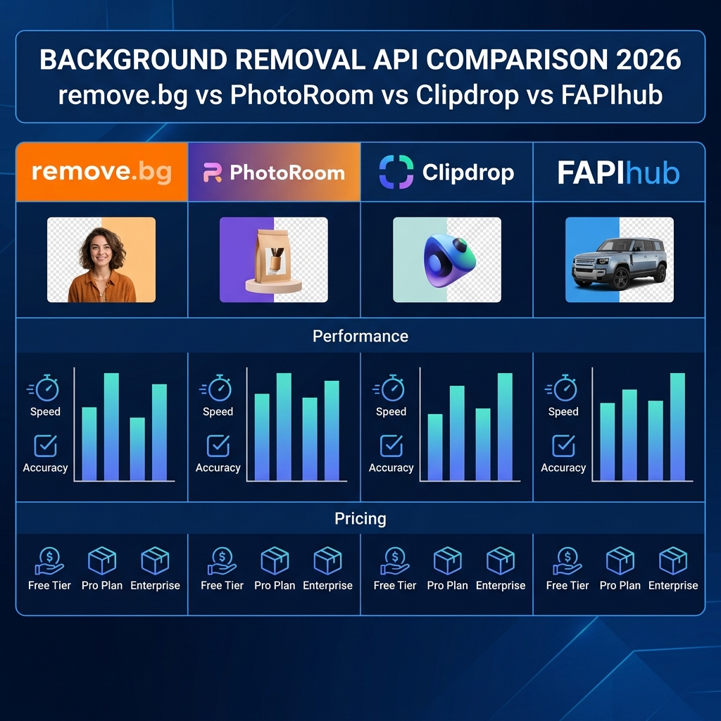 Background Removal API Comparison 2026: remove.bg vs PhotoRoom vs Clipdrop vs FAPIhub featured image